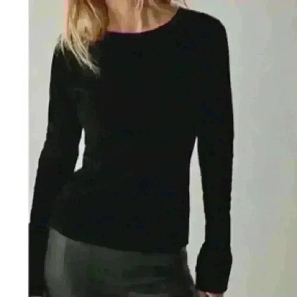 Free People IntimatelyFree Countdown Black Velvet Flocked Long-Sleeve Top Size M - Picture 1 of 8